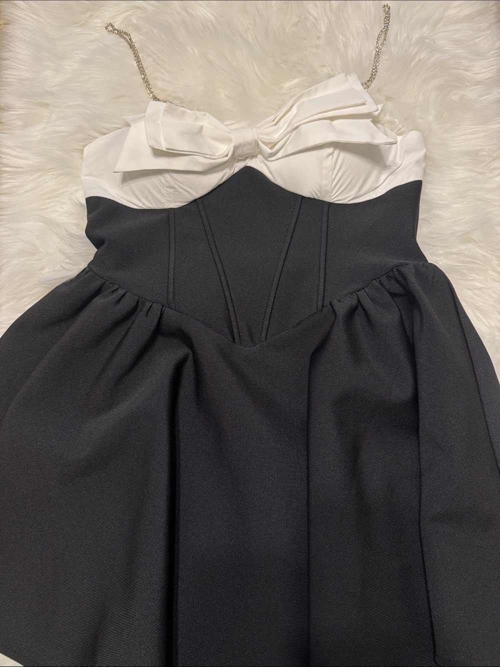 Fashion Nova Black Dress with White Bow Bust - Picture 4 of 5
